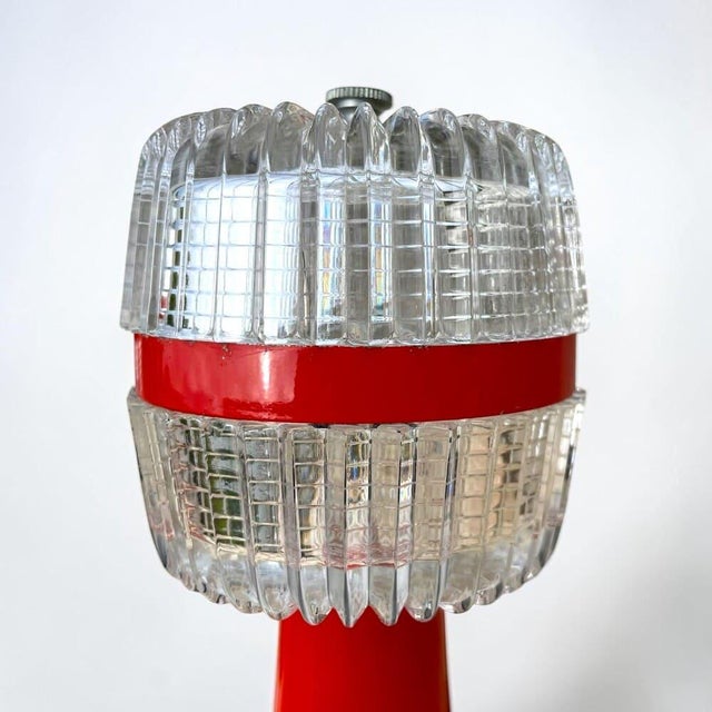 Mid-Century Modern Space Age Red Metal and Clear Ribbed Glass Wall Lights, 1970s, Set of 2 For Sale - Image 6 of 13