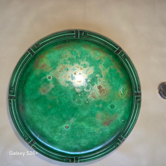 Vintage Art Deco Green Monochrome Glazed Porcelain Greek Key Bowl For Sale - Image 10 of 12