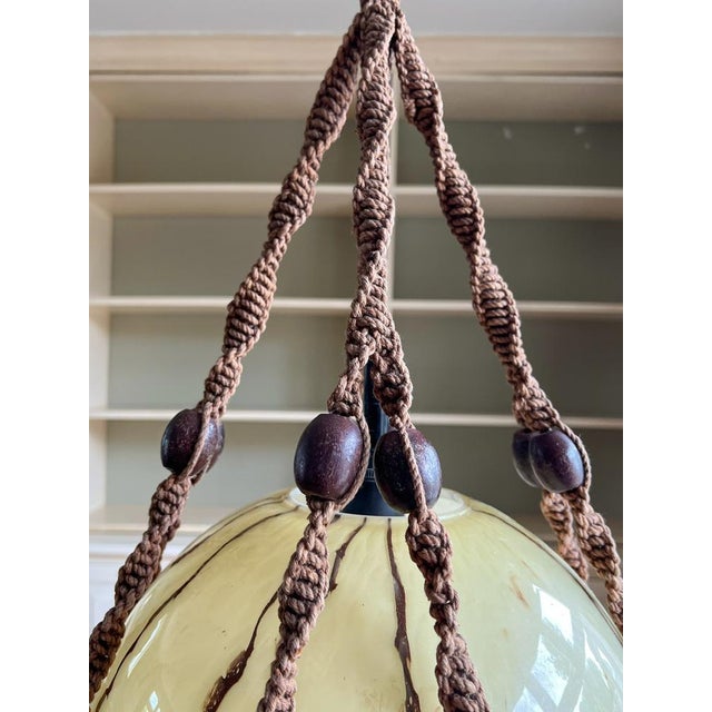 1970s Braided Macramé Sisal and Marbled Glass Globe Pendant Lamp by Temde, 1970s For Sale - Image 5 of 18