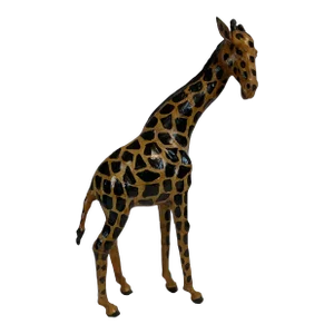 1970s Vintage Safari Leather Wrapped Tabletop Giraffe Figurine.
