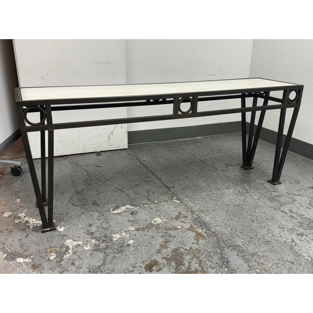 Custom Design Iron + Quartz Stone Console Table For Sale - Image 4 of 12