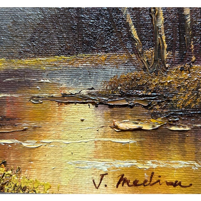 1960s Vintage Autumn Woodland Landscape Oil Painting in Wood Frame 8 X 10” For Sale - Image 5 of 7