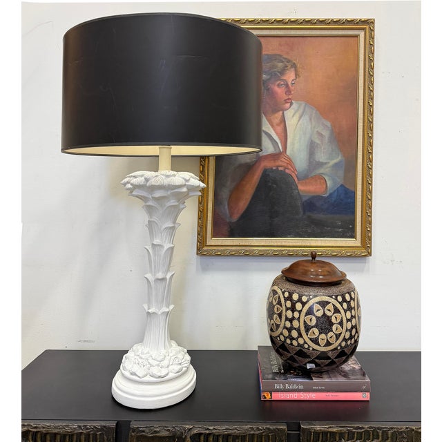 Large Hollywood Regency Palm Fronds Lamp in Serge Roche Style Offered for sale is a large Hollywood Regency plaster Serge...