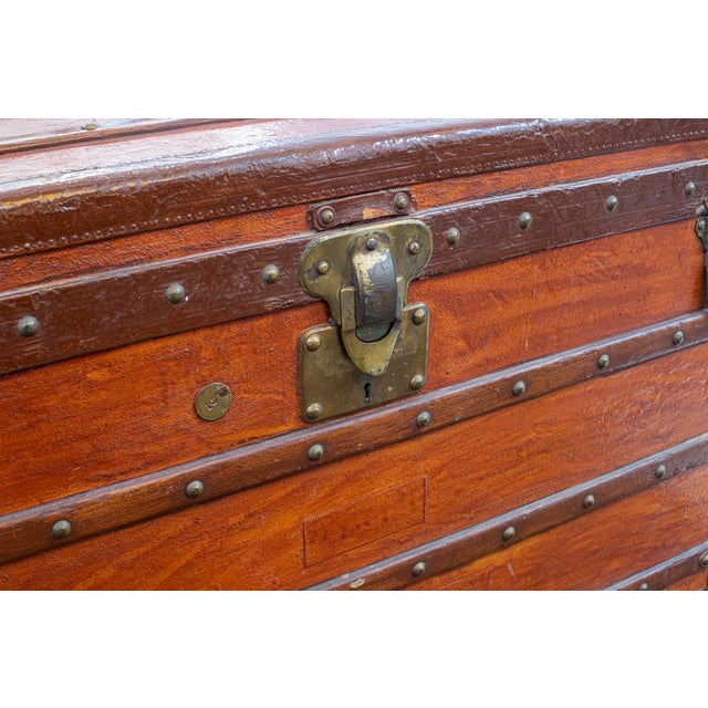 Wood Antique Flat-Top Steamer Trunk For Sale - Image 7 of 11