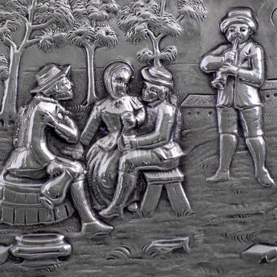 19th Century German / Dutch Rococo Revival Repoussé Silver Centerpiece Basket For Sale In Houston - Image 6 of 13