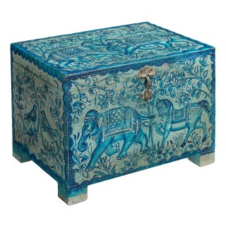 Oriental Blue Painted Pitara Box, 1940s For Sale