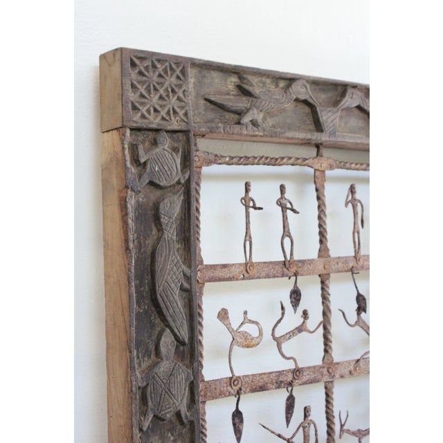 Wood Carved Two Sculptural Panels ‘Window’ With Metal Animals & Figures For Sale - Image 12 of 13