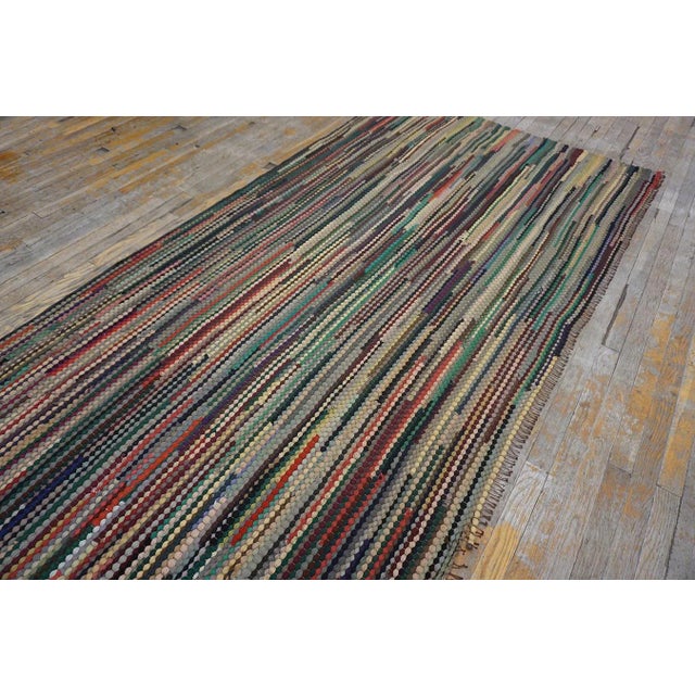 1930s Multicolor Stripe Folk Art Antique American Braided Rug 4'6" X 11'6" Wool Carpet For Sale - Image 11 of 13