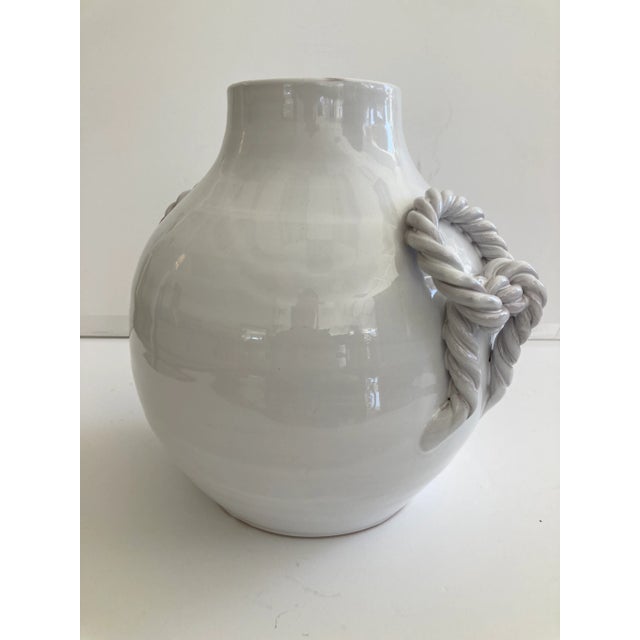 White Glazed Ceramic Vase With Braided Handles For Sale In Los Angeles - Image 6 of 10