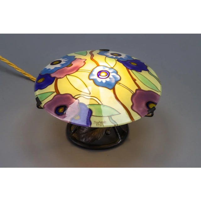Art Deco Enameled Glass Table Lamp by Maxonade Verrier Dart, Paris For Sale - Image 4 of 18