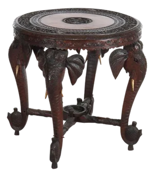 Antique Anglo Indian Figural Carved Rosewood Side Table With Elephants & Figure