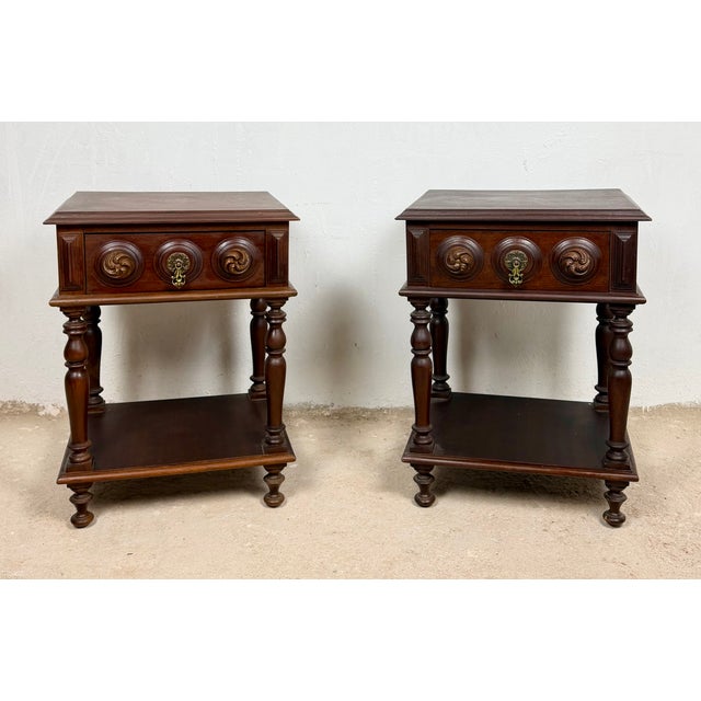 1930s Spanish Carved Wood Nightstands, 1930, Set of 2 For Sale - Image 5 of 13