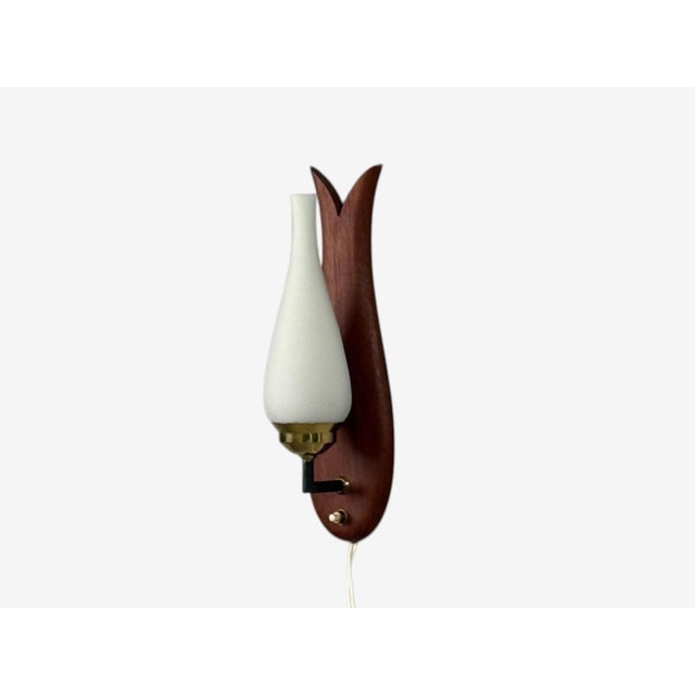Wood 1960s Danish Modern, Wall Lights or Sconces, Teak, Brass, Opal Glass For Sale - Image 7 of 10