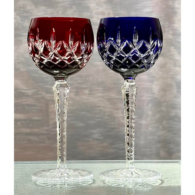 Traditional Mid 20th Century Ajka Arabella Wine Hocks Cut Emerald Green, Blue, Ruby Red, Amethyst - Set of 4 For Sale - Image 3 of 10
