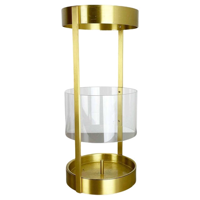 Hollywood Regency Brass and Acrylic Glass Umbrella Stand, Italy, 1970s For Sale