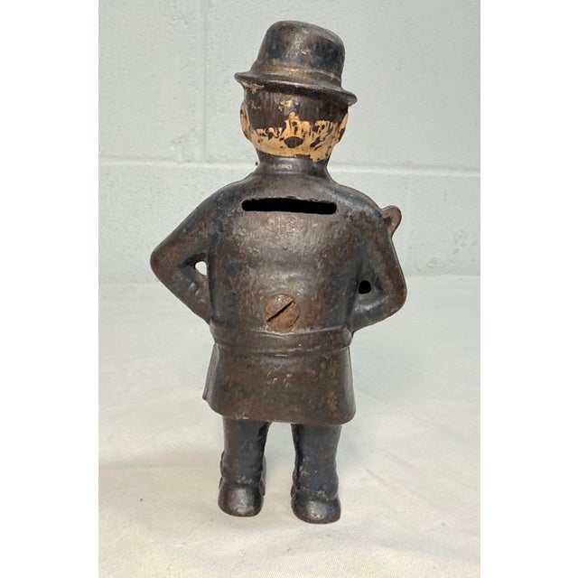Blue Antique 1900 Cast Iron Still Coin Bank Mulligan the Policeman Cop Bennet & Fish For Sale - Image 8 of 11