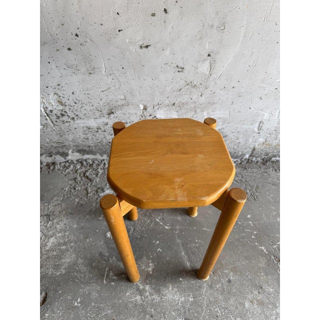 Rustic Vintage Stool in Wood with Organically Shaped Top For Sale - Image 3 of 9
