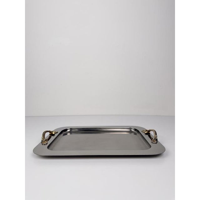 Mid-Century Modern Italian Stainless Steel Tray with Gilt Nautical Knot Handles, 1970s For Sale - Image 10 of 18
