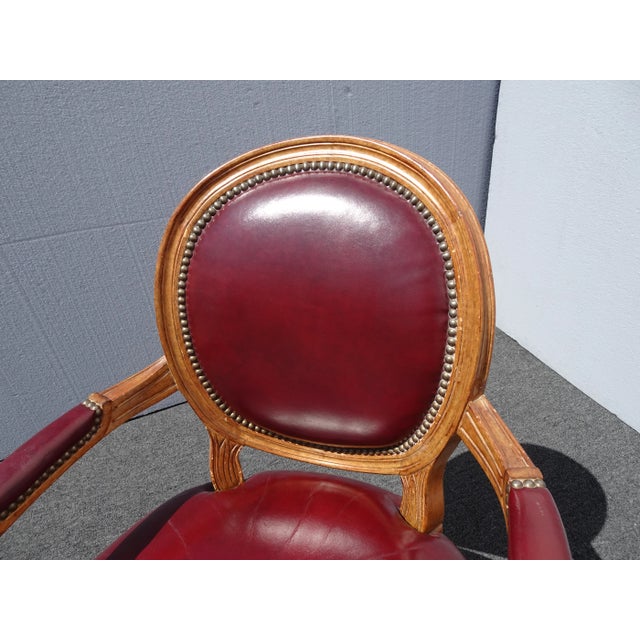 Vintage French Provincial Burgundy Leather Accent Chair With Decorative Nails For Sale - Image 10 of 13