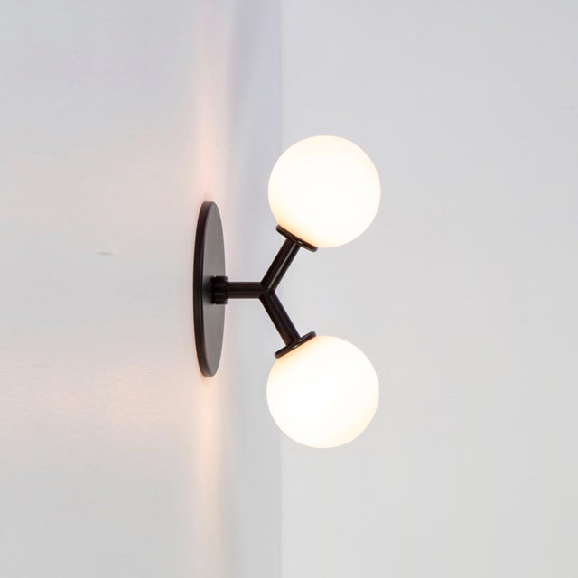 Mid-Century Modern Y Sconce, Modern, 3 Inches Glass Globes, by Research.Lighting, Modern, Minimal For Sale - Image 3 of 7