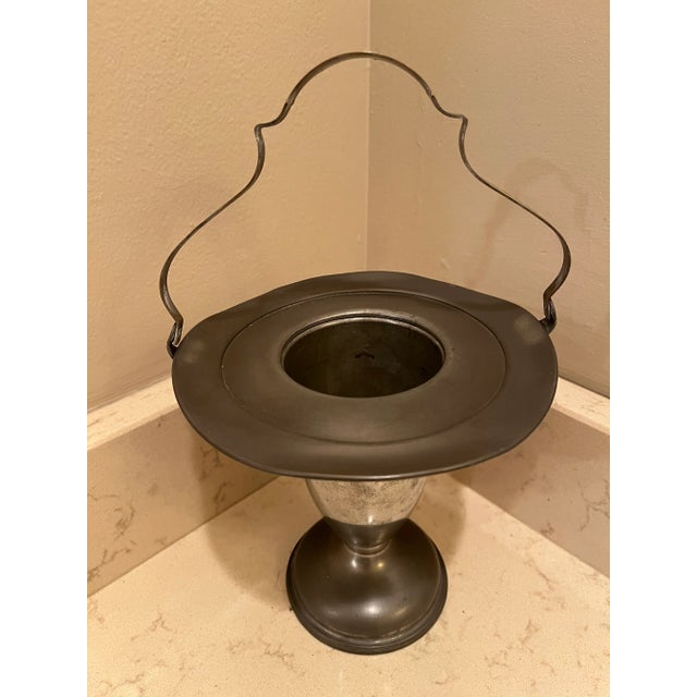 Mid 20th Century Mid 20th Century Vintage Pewter Basket Vase For Sale - Image 5 of 6