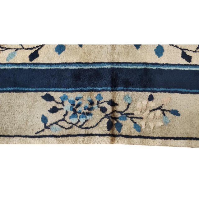 Chinese 1930s White Cream Foliate Antique Chinese Peking Rug 8'2" X 9'9" Hand Knotted Wool Carpet For Sale - Image 3 of 4