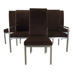 Set of 6 Postmodern Dining Chairs by Milo Baughman With Vintage Upholstery and Chrome Frames
