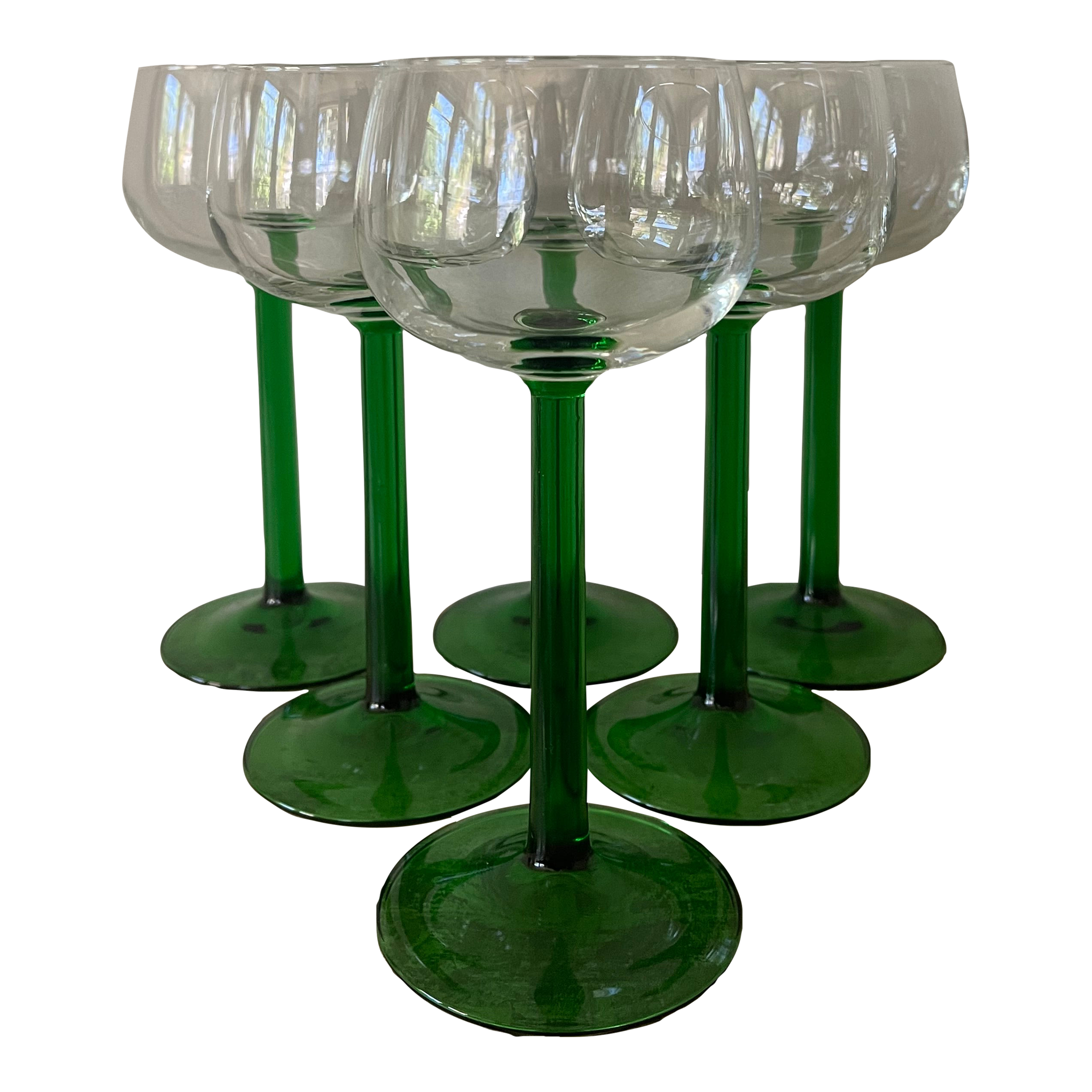 Mid 20th Century French Luminarc 6 Green Stem Wine Glass | Chairish