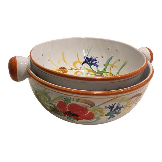 Italian Hand Painted Pasta Bowl & Colander a Pair Chairish