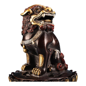 Vintage Chinese Guardian Lion Censer With Silver and Gold Patina