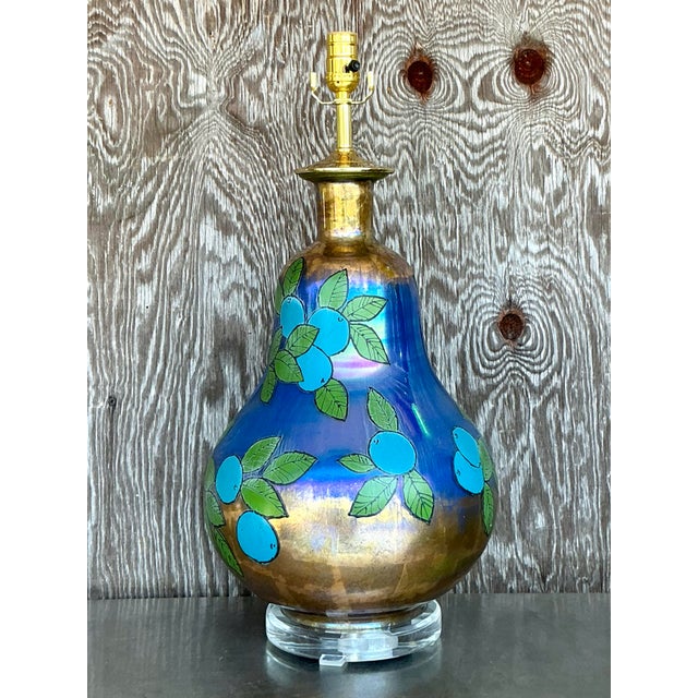 Blue Vintage Boho Eglomise Table Lamp For Sale - Image 8 of 9