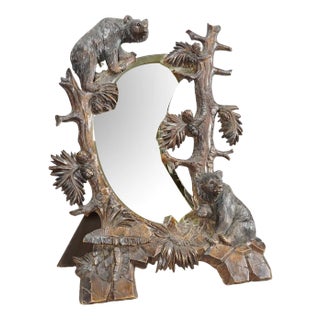 Antique Black Forest Mirror with Bear Carvings, 1900s For Sale