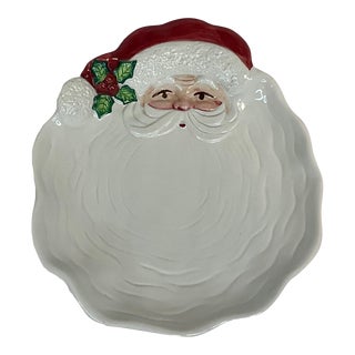 Clearance-1989 Americana Majolica Traditional Christmas Fitz and Floyd Santa Plate. For Sale
