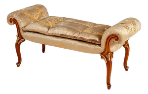 Italian Hand-Carved Upholstered Bench With Gold Leaf Accents