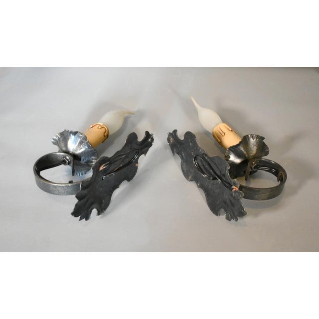Metal Mid-Century Gothic Tole Wall Sconces, 1970s, Set of 2 For Sale - Image 7 of 9