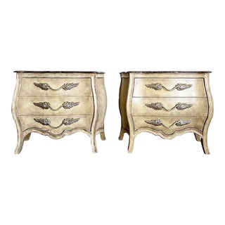 French Provincial Marble Top Bombé Commodes/Nightstands - a Pair For Sale