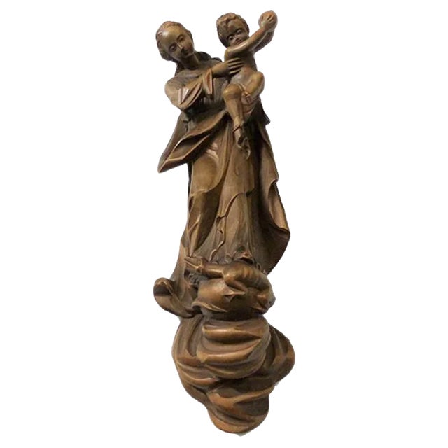 Religious Wall Carving of Mary with Child For Sale