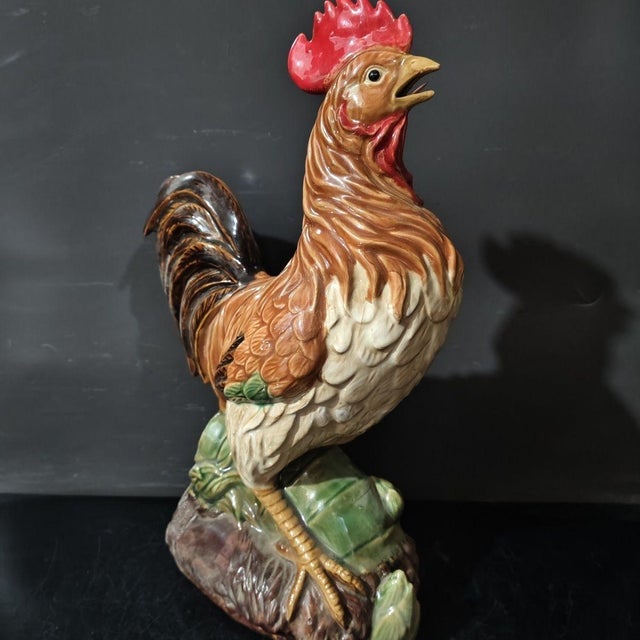 Make a bold and rustic statement in your home with this impressive, large-scale vintage Shiwan Kiln glazed rooster statue....