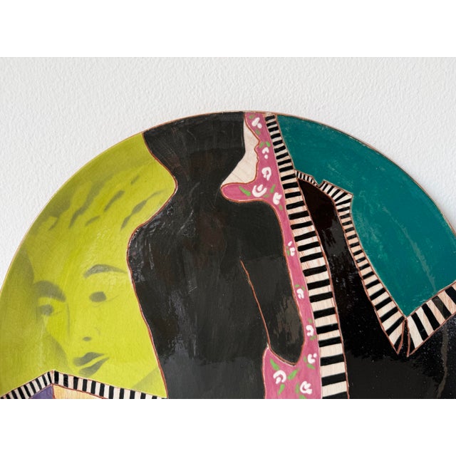 1980s Lois Barton Hand-Painted Figurative Modernist Art Ceramic Decorative Plate For Sale - Image 4 of 12