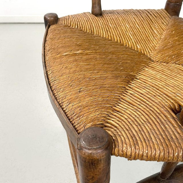 French Wood Oak and Straw Chair with Armrests Decorations, 1890s For Sale - Image 12 of 18