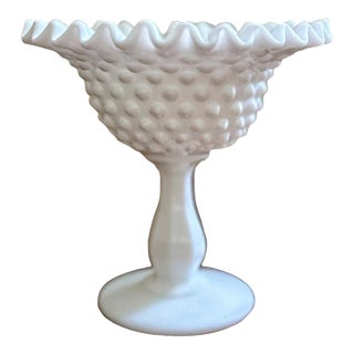 Vintage Fenton Milk Glass Hobnail Compote – Mid-Century Home Decor For Sale