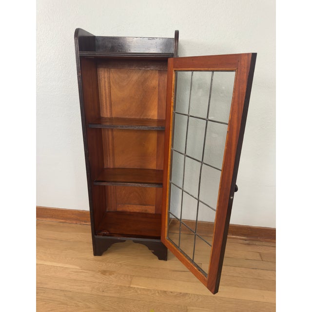 Antique Edwardian Arts & Crafts Narrow Glazed Bookcase C. 1910 For Sale - Image 4 of 18