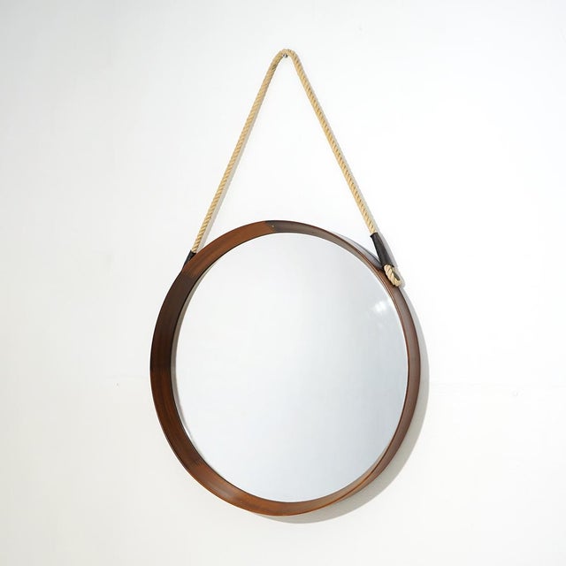 Round Teak Wall Mirror, 1960s For Sale - Image 4 of 14