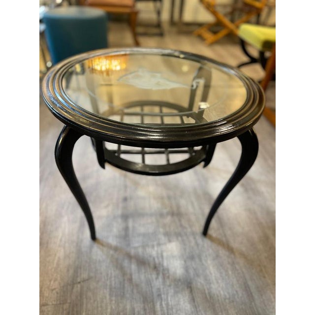 Round Coffee Table in Ebonized Wood and Screen-Printed Glass by Paolo Buffa, 1940 For Sale - Image 11 of 15