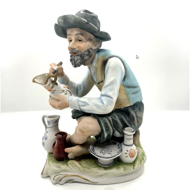 Lefton Vintage Lefton Porcelain 5085 Bisque Old Man Painting Pottery Hand Painted China For Sale - Image 4 of 10