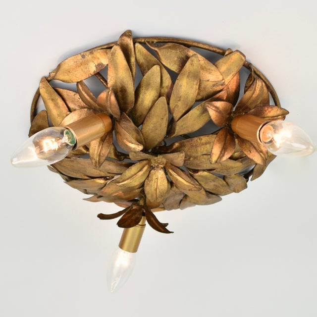 Gold Mid Century Italian Flush Mount Gilt Iron For Sale - Image 8 of 11