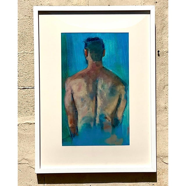 Vintage Boho Portrait of a Man Oil Pastel on Canvas For Sale - Image 10 of 12