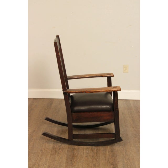 Antique Mission Oak and Leather Rocker For Sale - Image 10 of 12