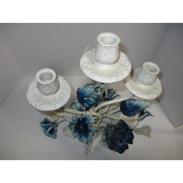 Metal Vintage Italian Tole Floral Candleholder For Sale - Image 7 of 9