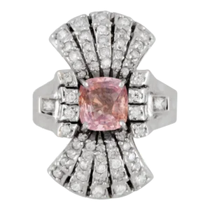 Late 20th Century Gia Certified Pink Sapphire and Diamond Vintage 18k Gold Vertical Ring Size 8.5